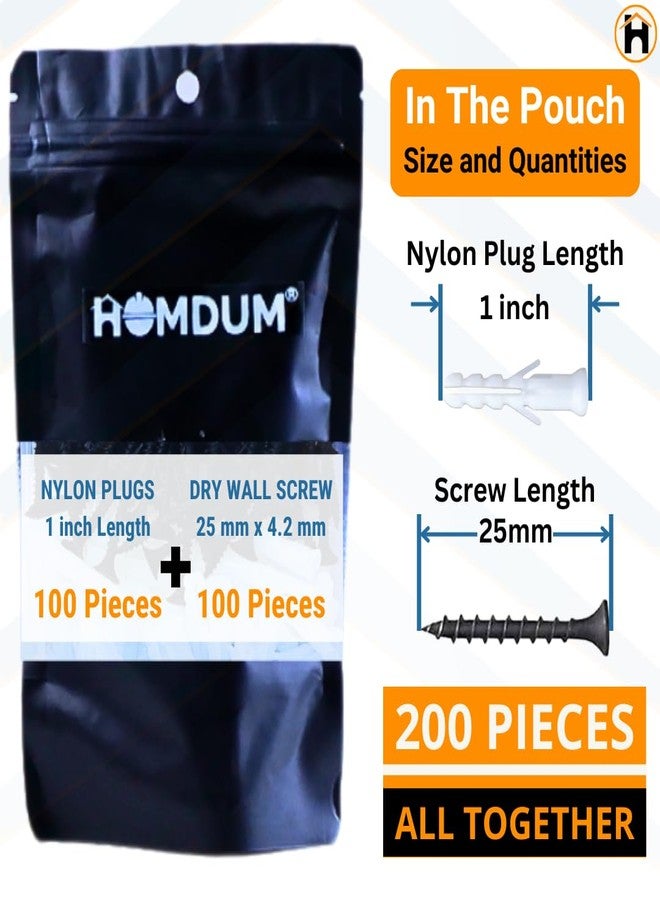 Homdum Nylon Plug with Screws 1 inch (25 mm screw with plastic sleeve) Pack of 200. (1") - Image 3